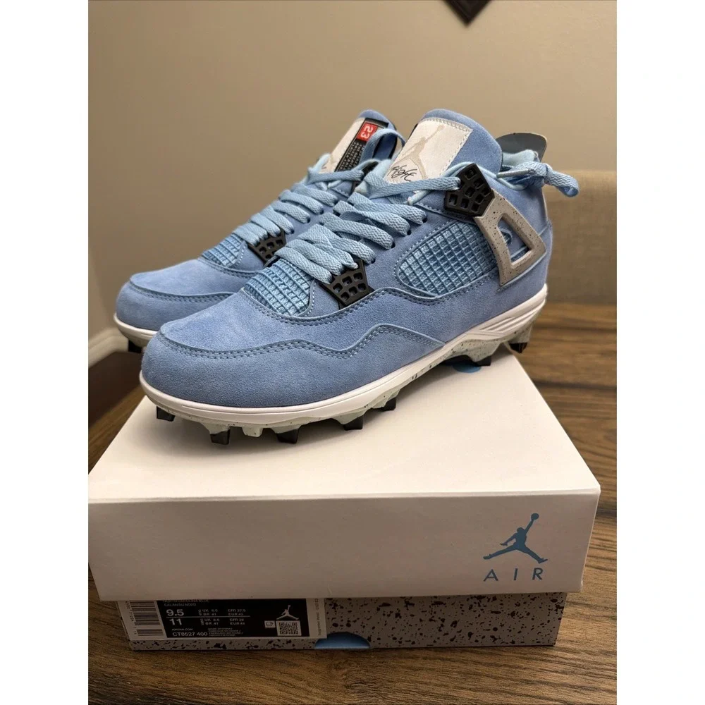 Custom Air Jordan 4 University Blue Football Cleats  Mens Size 9.5